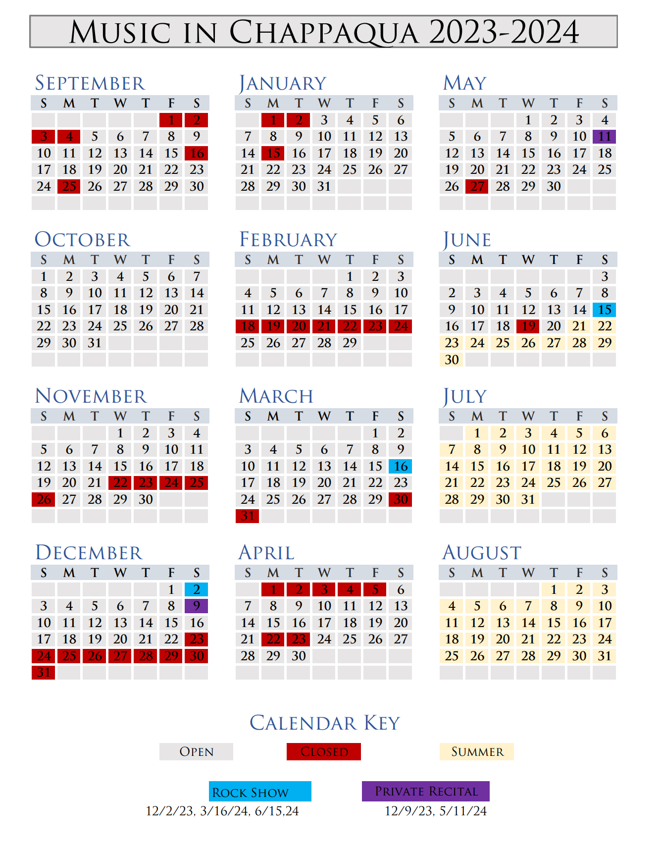 CALENDAR 2023-2025 - Music In Chappaqua