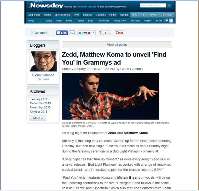 DANNY RICHARDS VOICE STUDENT WINS GRAMMY AT THIS YEARS AWARDS CEREMONY