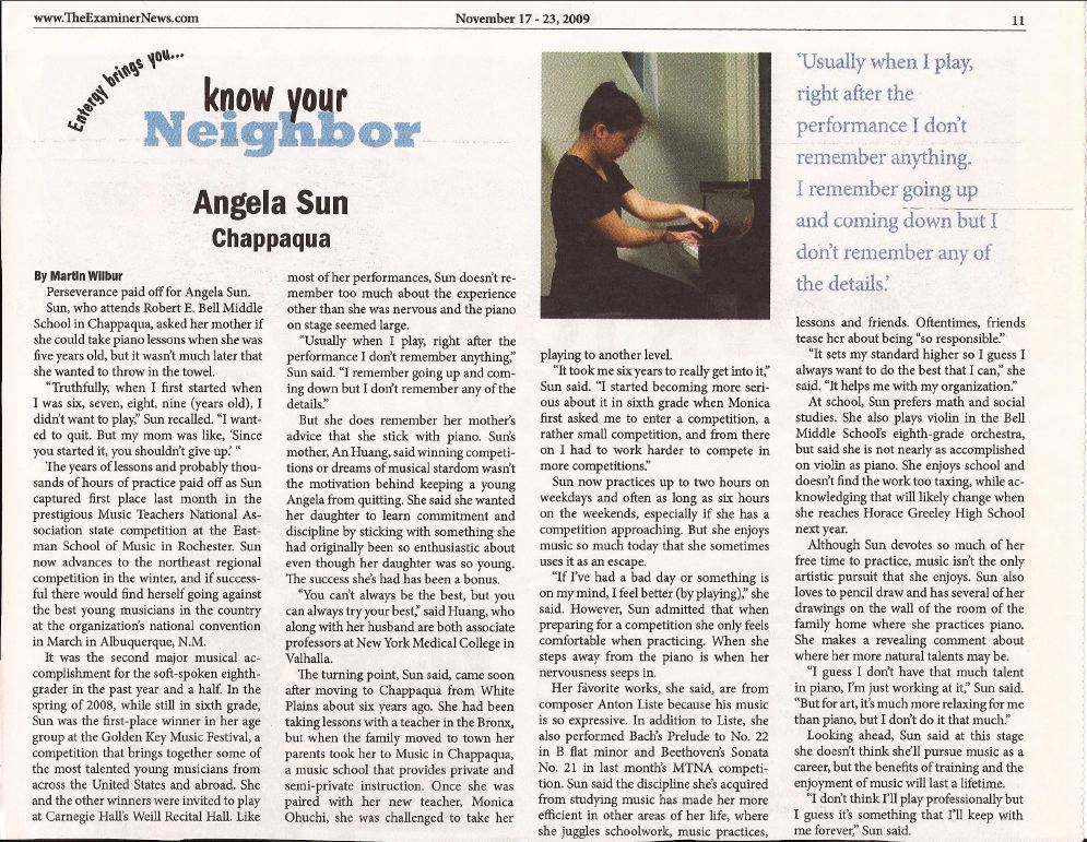 PIANO STUDENT OF MONICA CHUCHI WINS PRESTIGIOUS AWARD