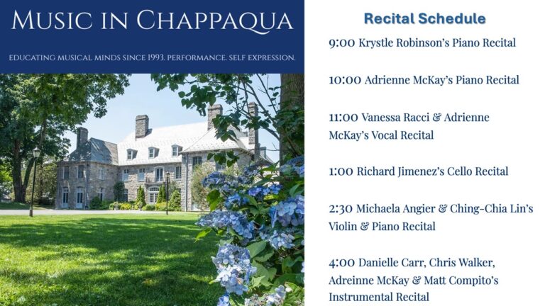 Rental schedule for music events in Chappaqua detailing dates and times for upcoming performances 768x432